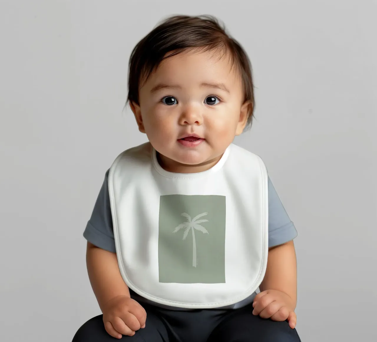 Light boho sage green white abstract minimalist palm tree baby bib by This Wild Soul - Illustration
