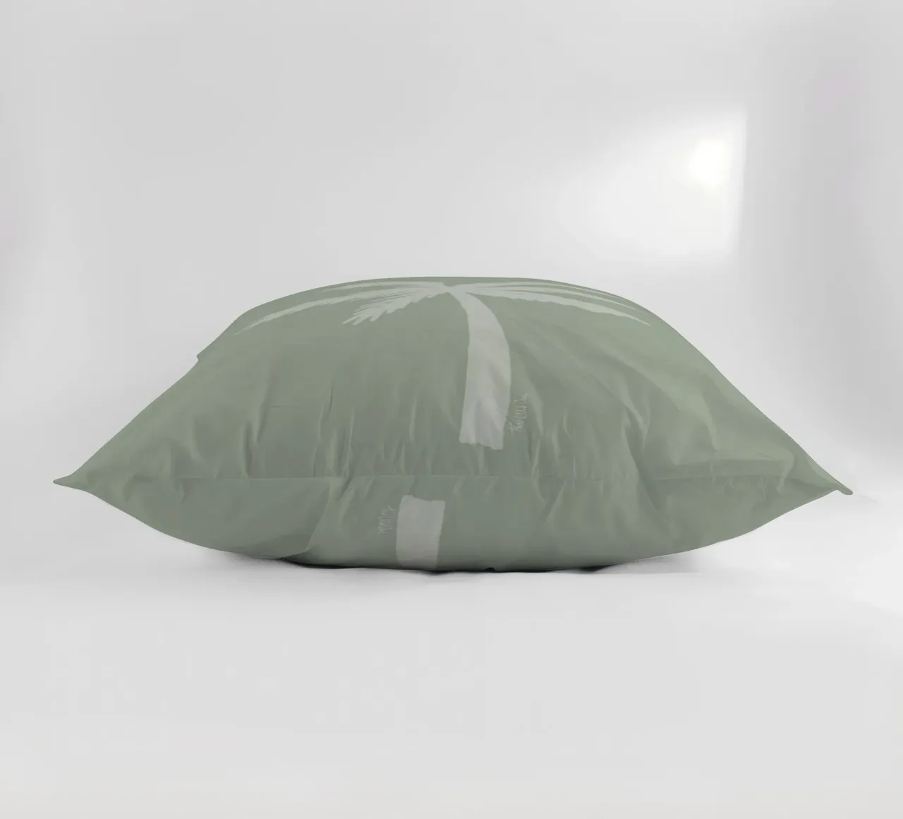 Light boho sage green white abstract minimalist palm tree decorative cushion by This Wild Soul - Illustration