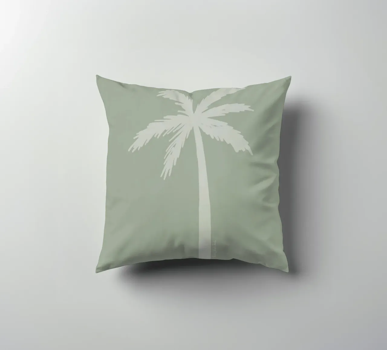Light boho sage green white abstract minimalist palm tree decorative cushion by This Wild Soul - Illustration