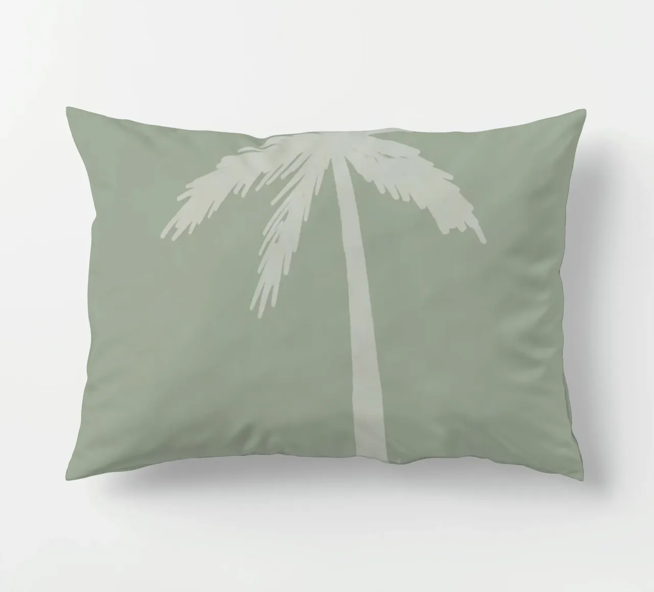 Light boho sage green white abstract minimalist palm tree decorative cushion by This Wild Soul - Illustration