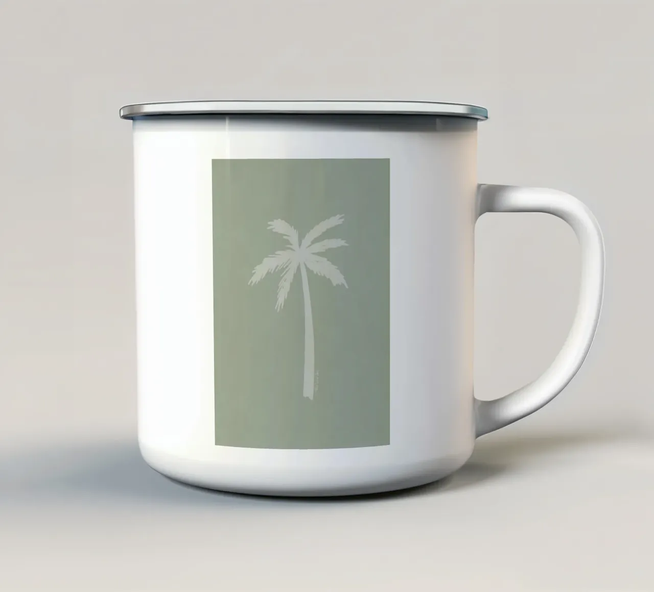 Licht boho saliegroen wit abstract minimalistische palmboom emaille mok van This Wild Soul - Illustration