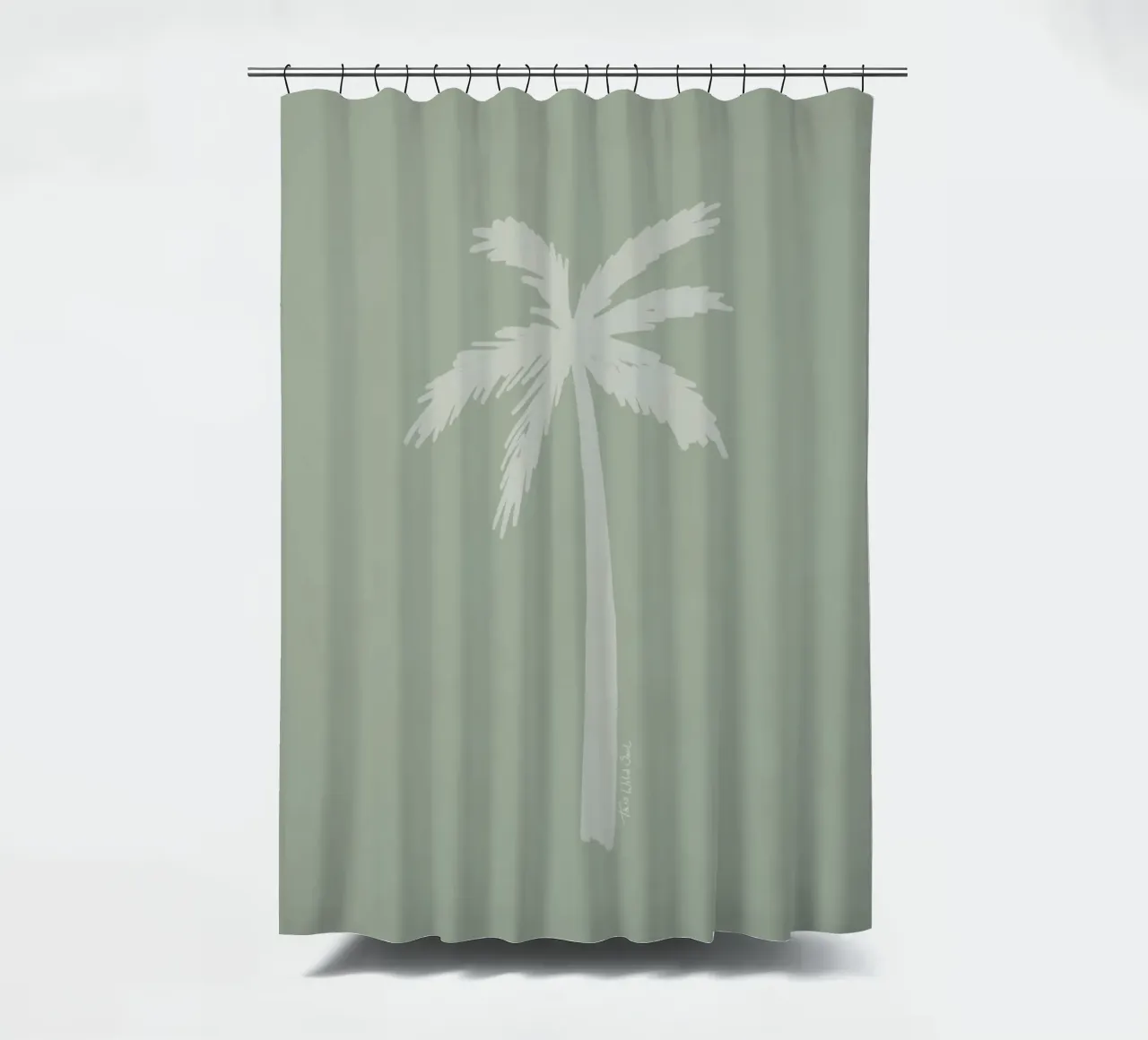 Light boho sage green white abstract minimalist palm tree shower curtain by This Wild Soul - Illustration