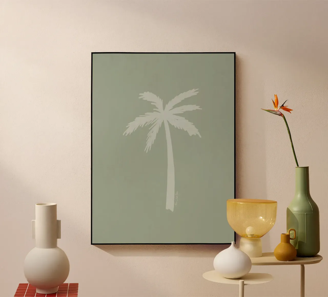 Léger palmier boho vert sauge blanc abstrait minimaliste plexiglas de This Wild Soul - Illustration
