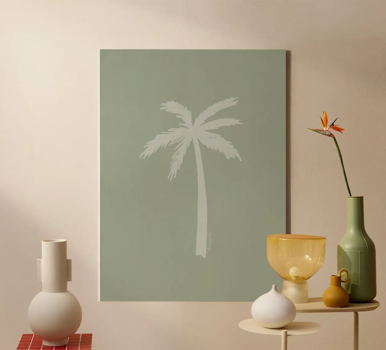 Light boho sage green white abstract minimalist palm tree canvas by This Wild Soul - Illustration