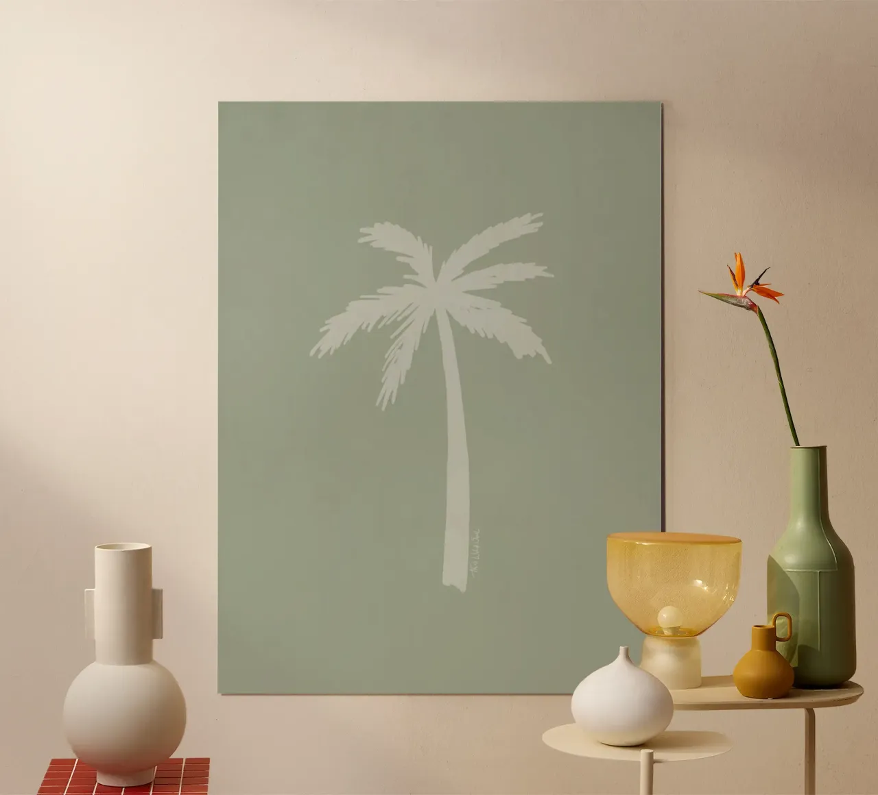 Light boho sage green white abstract minimalist palm tree hahnemühle by This Wild Soul - Illustration