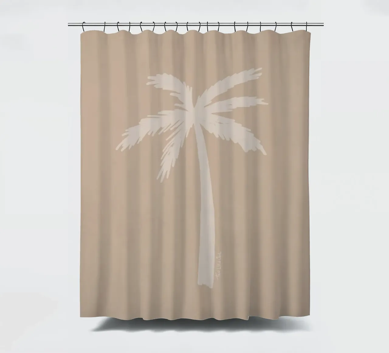 Licht boho beige wit organisch abstract minimalistische palmboom douchegordijn van This Wild Soul - Illustration