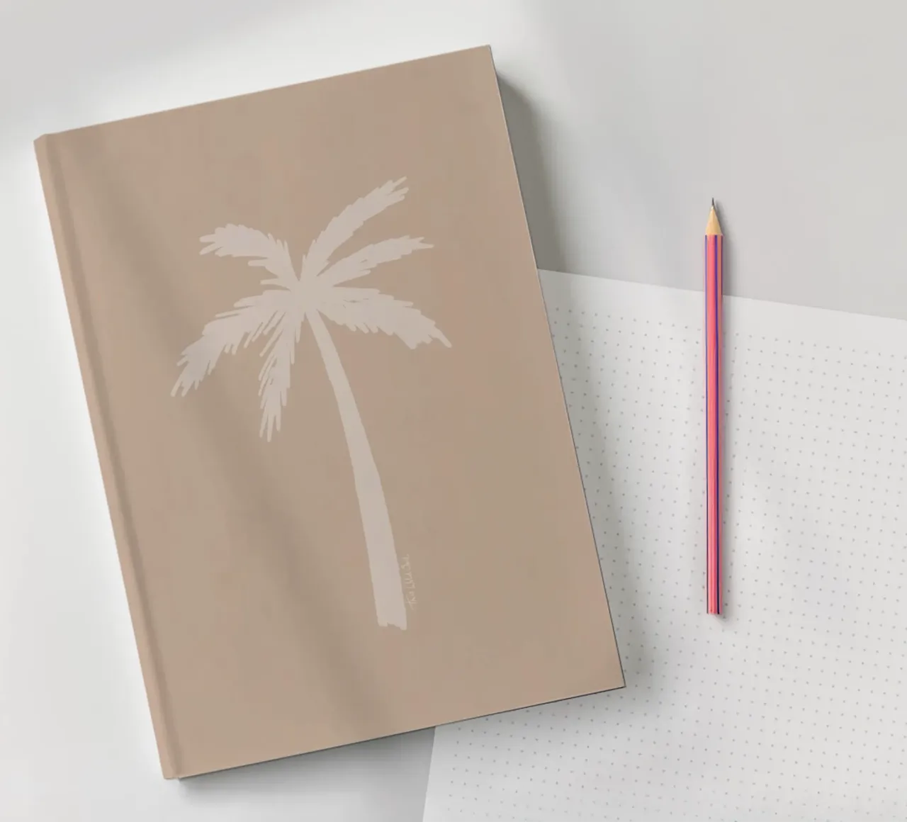 Light boho beige white organic abstract minimalist palm tree notebook by This Wild Soul - Illustration
