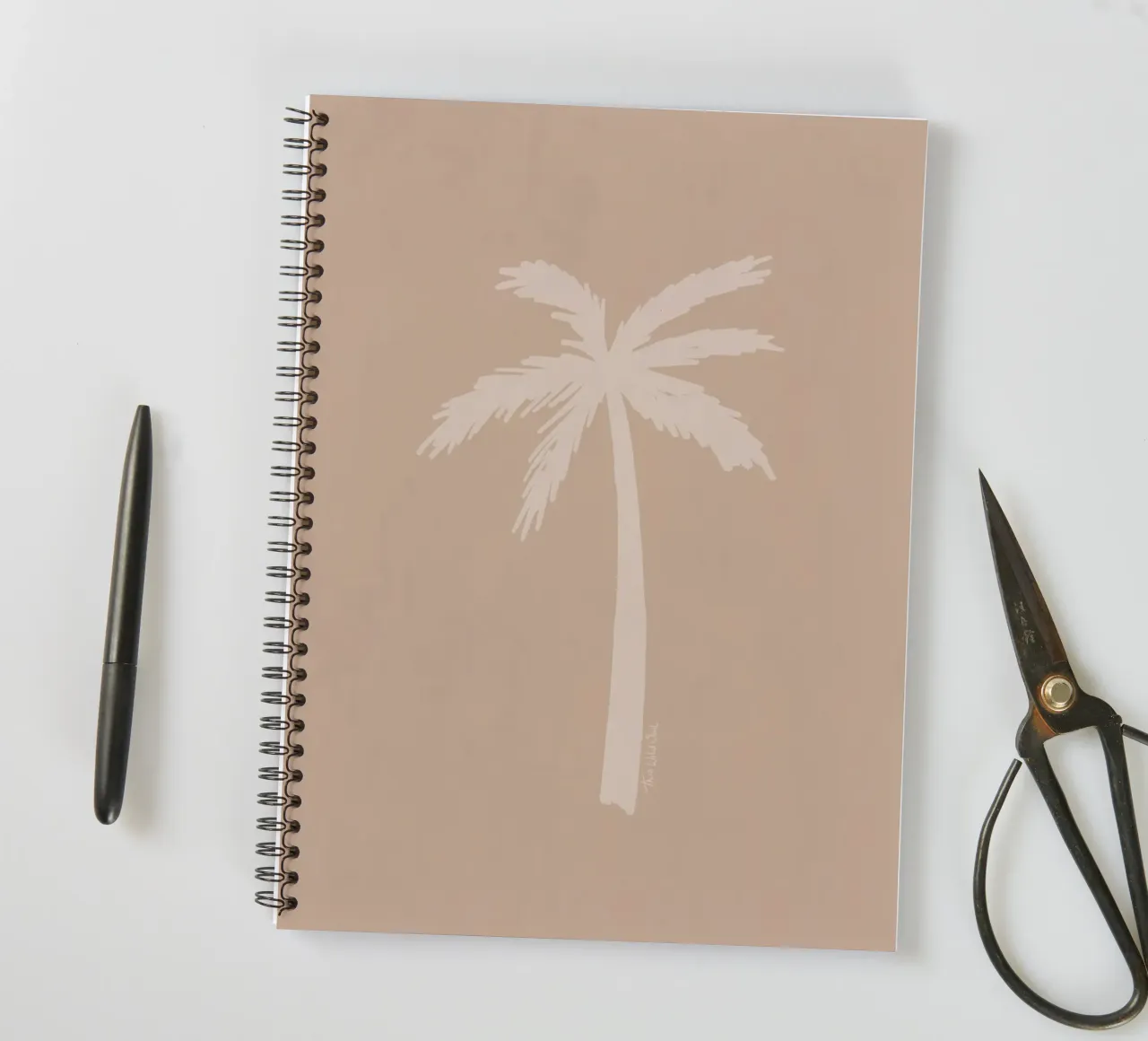 Light boho beige white organic abstract minimalist palm tree spiral notebook by This Wild Soul - Illustration