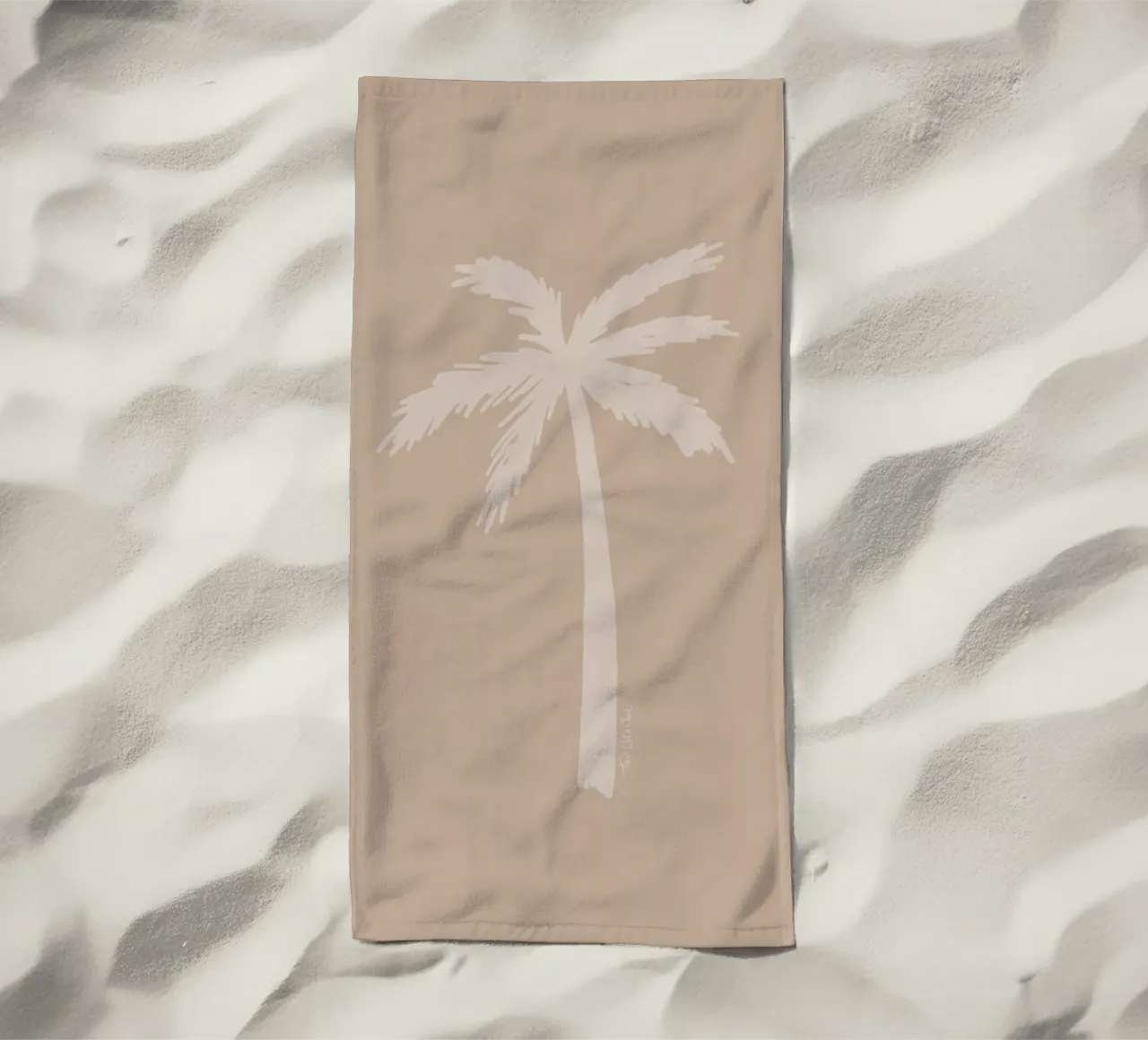 Light boho beige white organic abstract minimalist palm tree beach towel by This Wild Soul - Illustration
