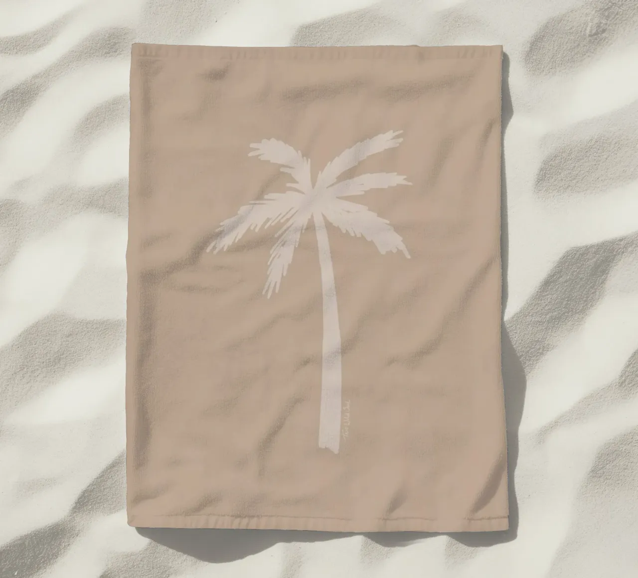 Light boho beige white organic abstract minimalist palm tree beach towel by This Wild Soul - Illustration