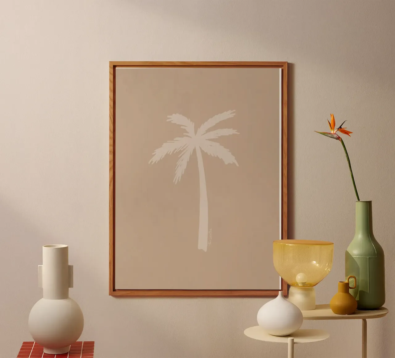 Light boho beige white organic abstract minimalist palm tree alu-dibond by This Wild Soul - Illustration
