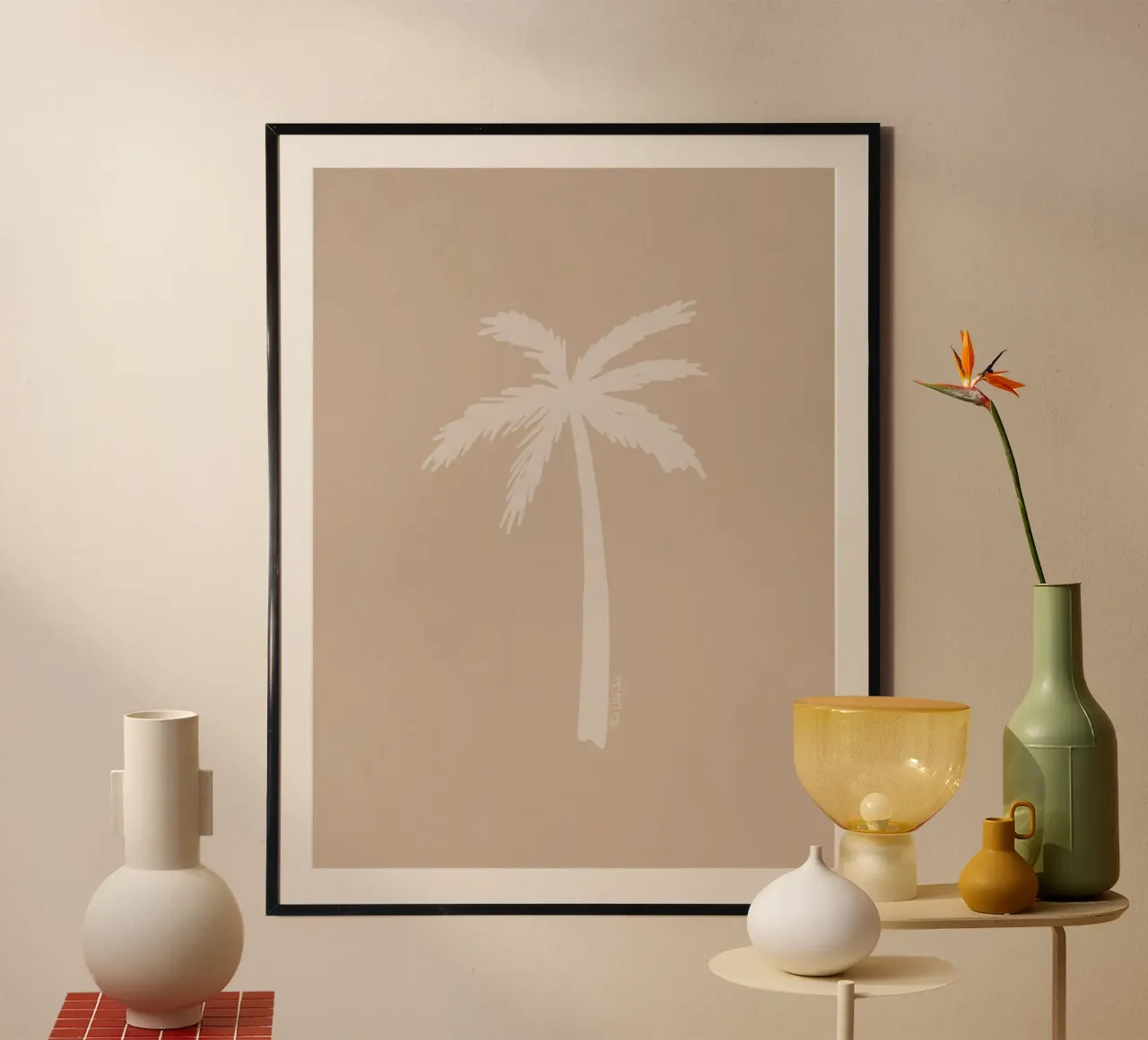 Léger boho beige blanc organique abstrait minimaliste palmier poster de This Wild Soul - Illustration