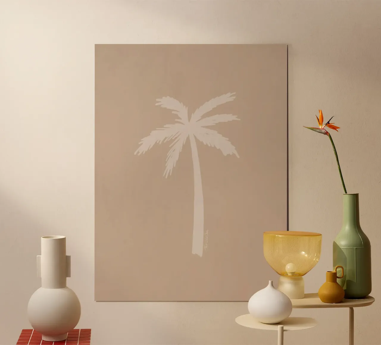 Léger boho beige blanc organique abstrait minimaliste palmier poster de This Wild Soul - Illustration