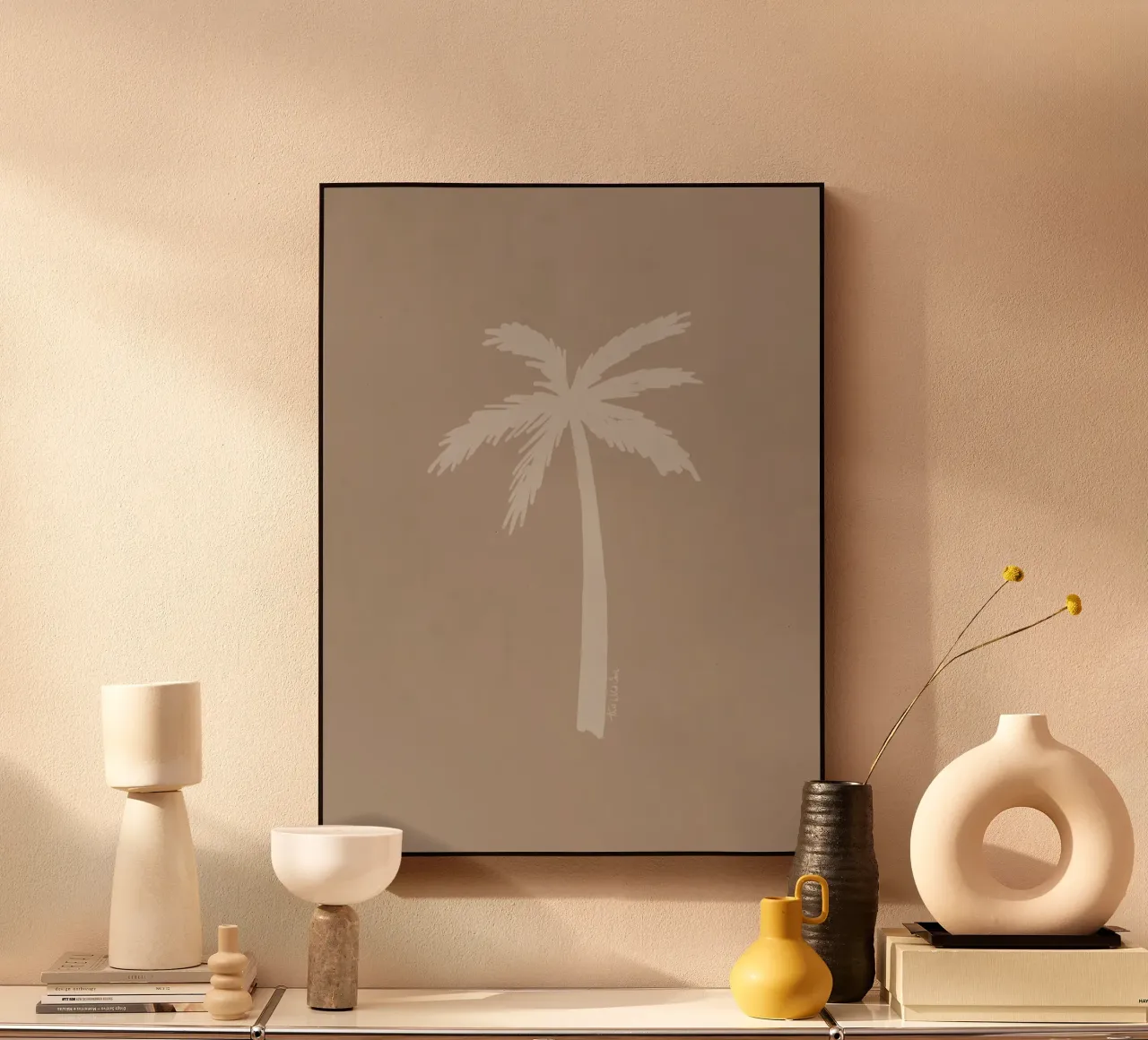 Light boho beige white organic abstract minimalist palm tree forex plate by This Wild Soul - Illustration