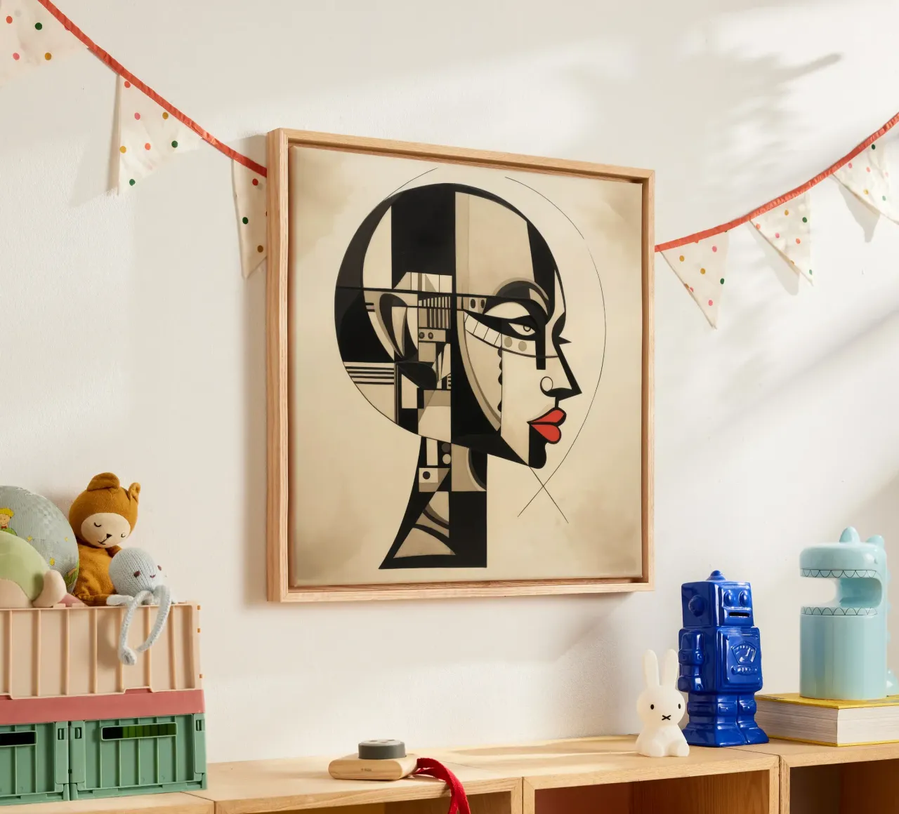 Kubisme Tanzaniaanse vrouw canvas met Baklijst van Artful Muse