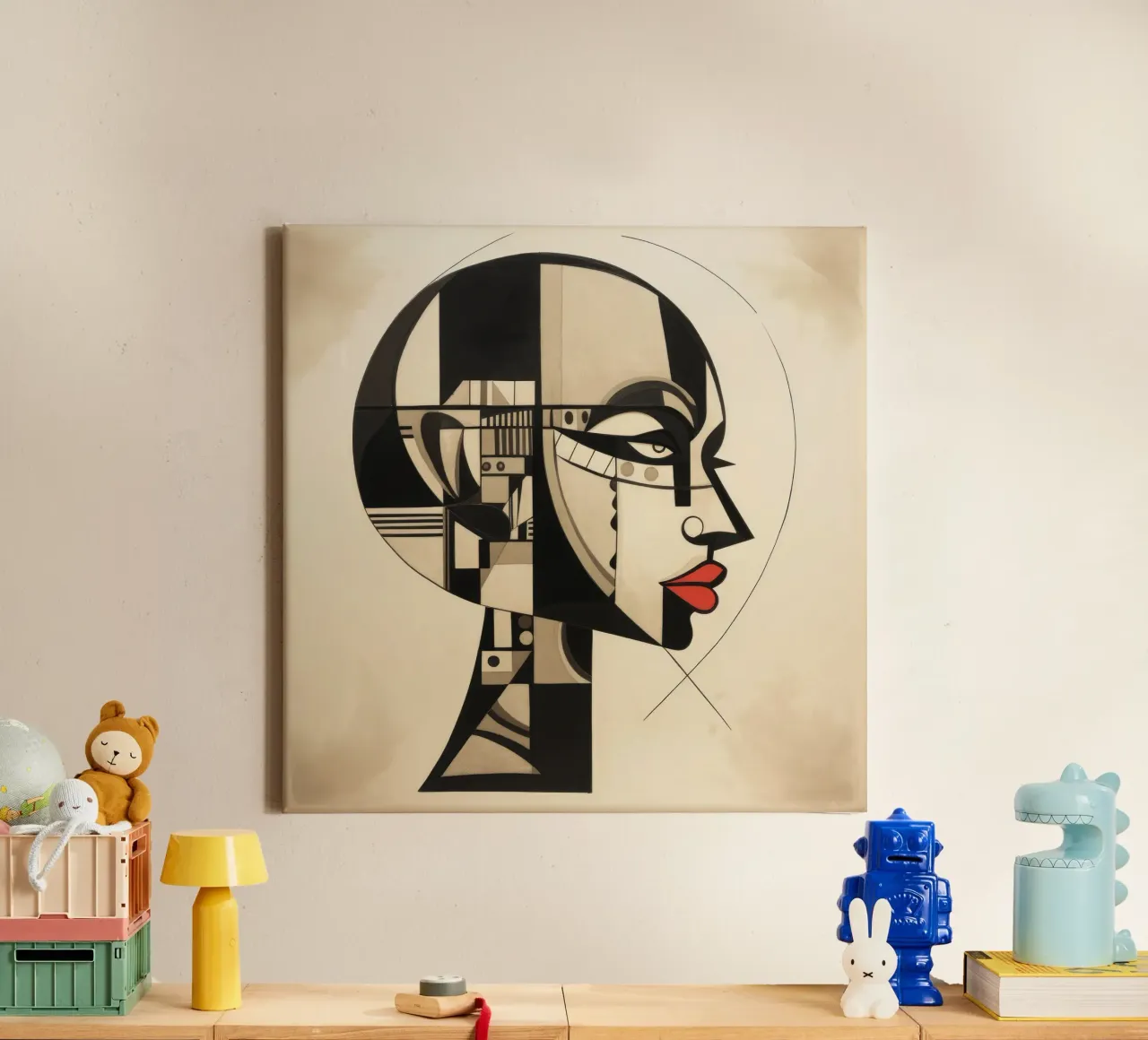Kubisme Tanzaniaanse vrouw canvas met Baklijst van Artful Muse