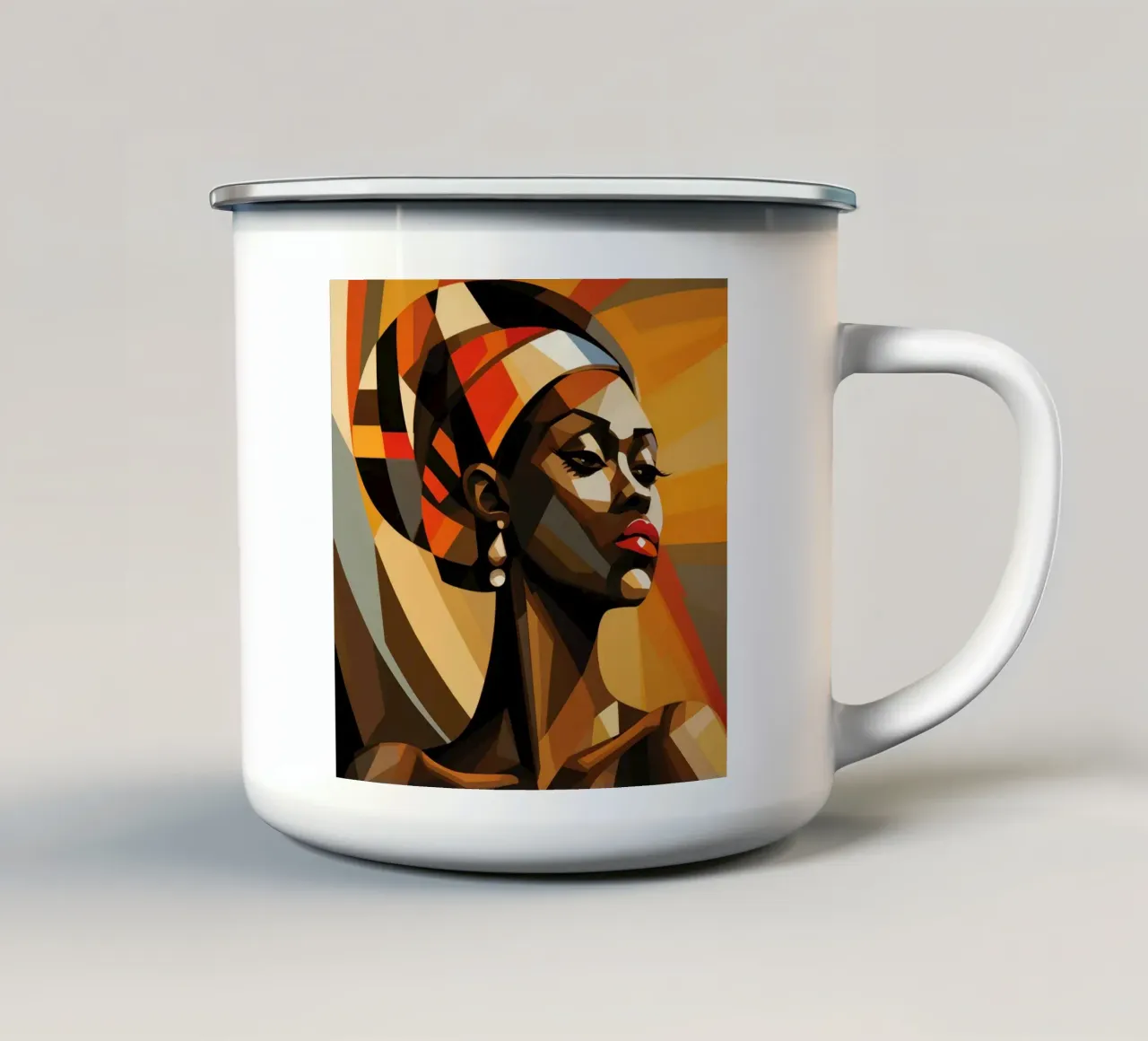 Cubismo Donna ugandese tazza in smalto da Artful Muse