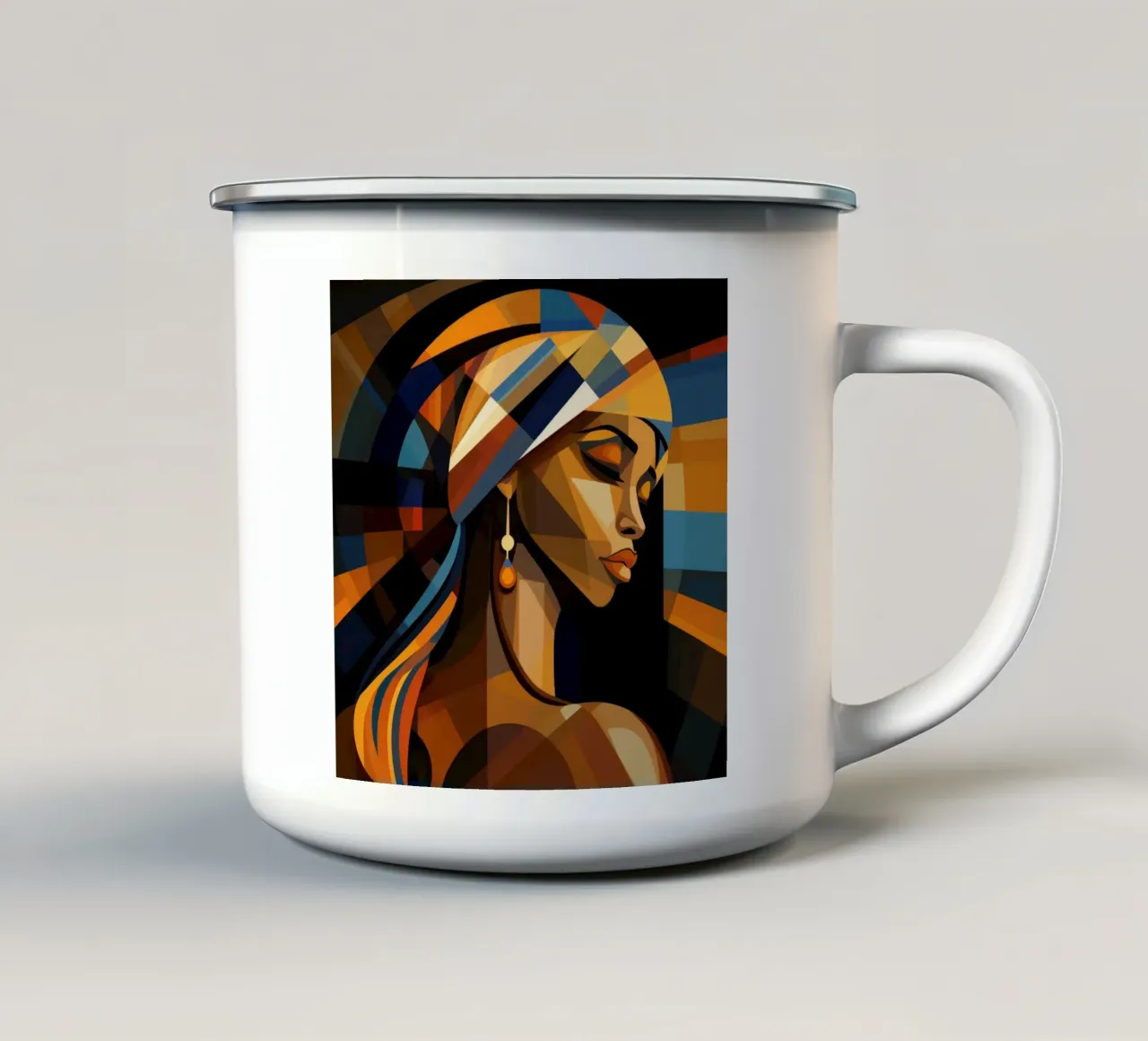 Cubismo Donna ugandese tazza in smalto da Artful Muse