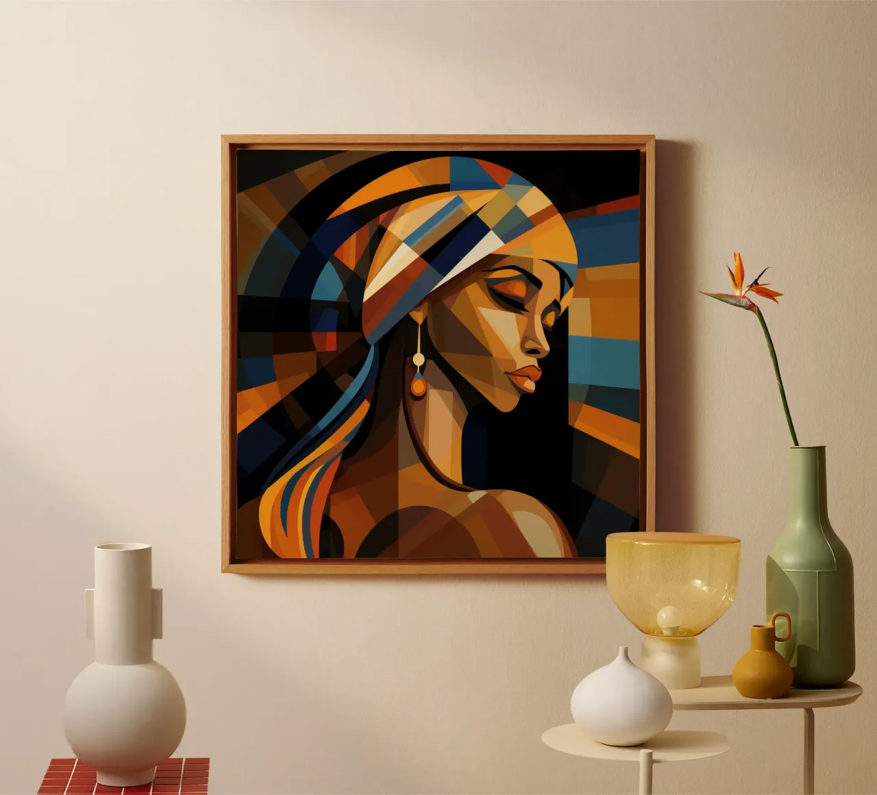 Cubismo Donna ugandese tela con Cornice a cassetta da Artful Muse