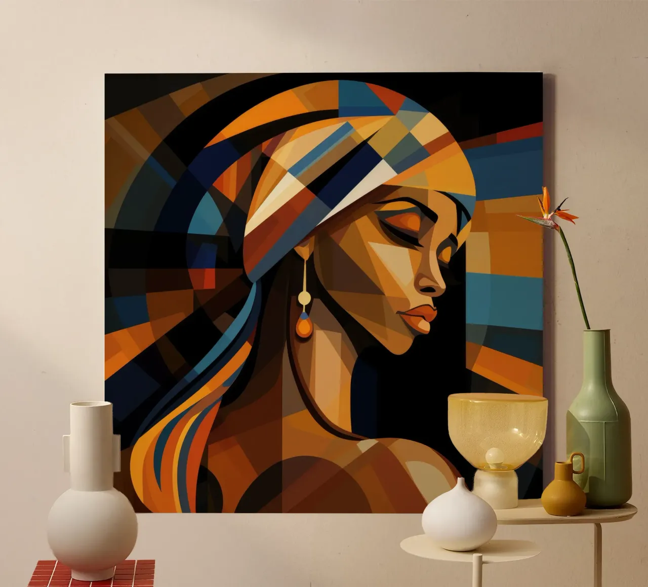 Cubismo Donna ugandese tela con Cornice a cassetta da Artful Muse