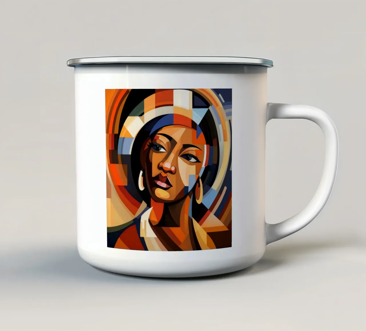 Cubismo Donna ugandese tazza in smalto da Artful Muse