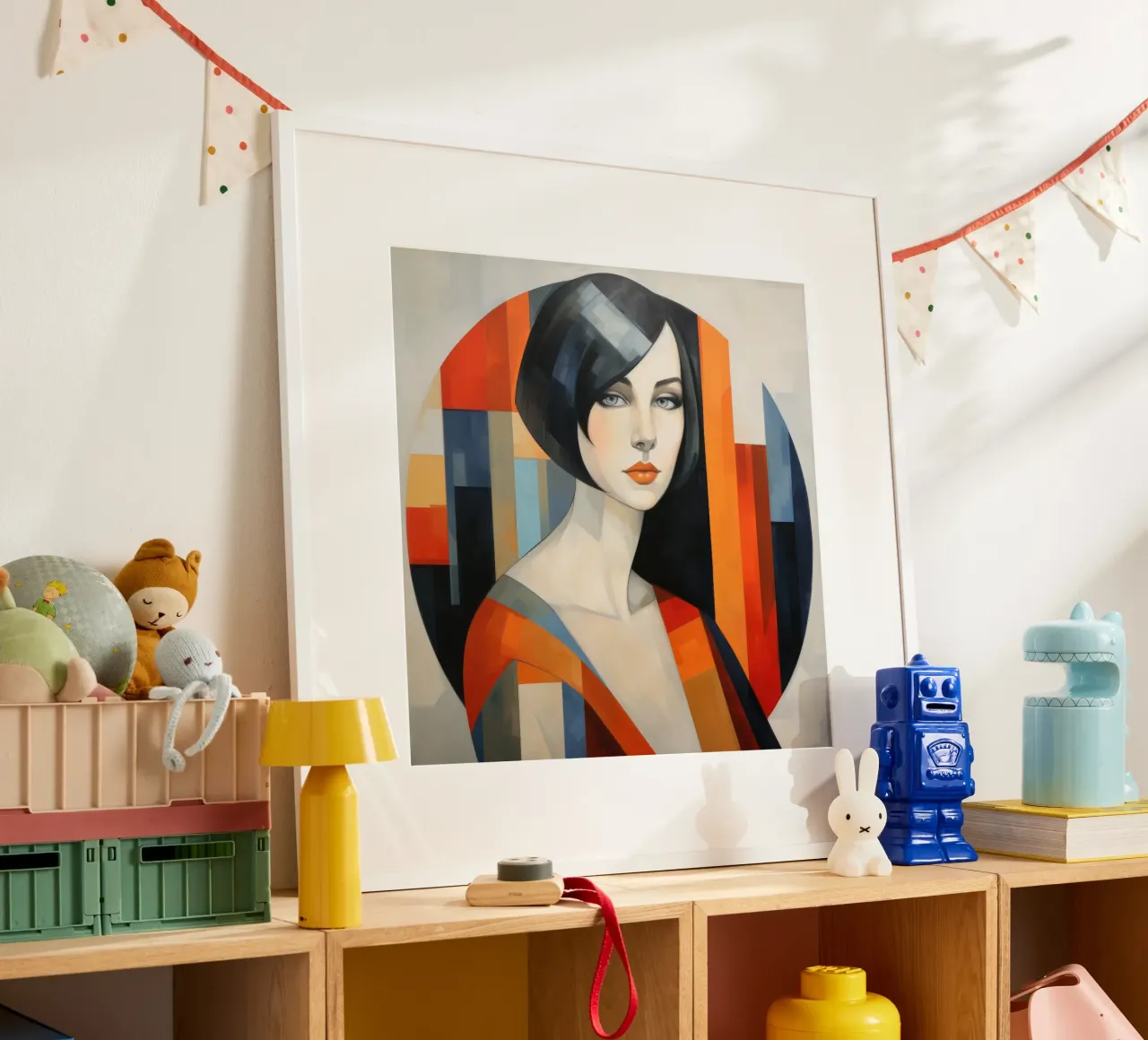 Astrazione geometrica Donna irlandese poster con telaio in alluminio da Artful Muse