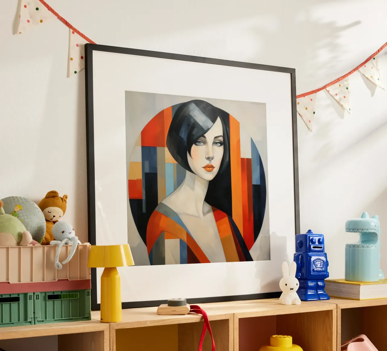 Astrazione geometrica Donna irlandese poster con telaio in alluminio da Artful Muse