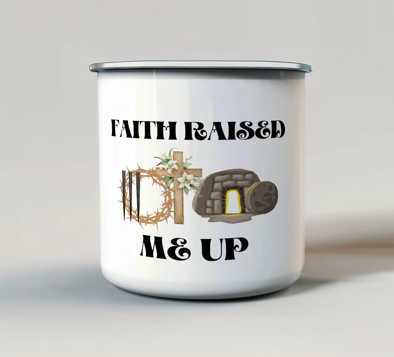 Der Glaube hat mich aufgerichtet Gestärkt durch Gnade, stark im Glauben Emaille Tasse von Lionandlamb