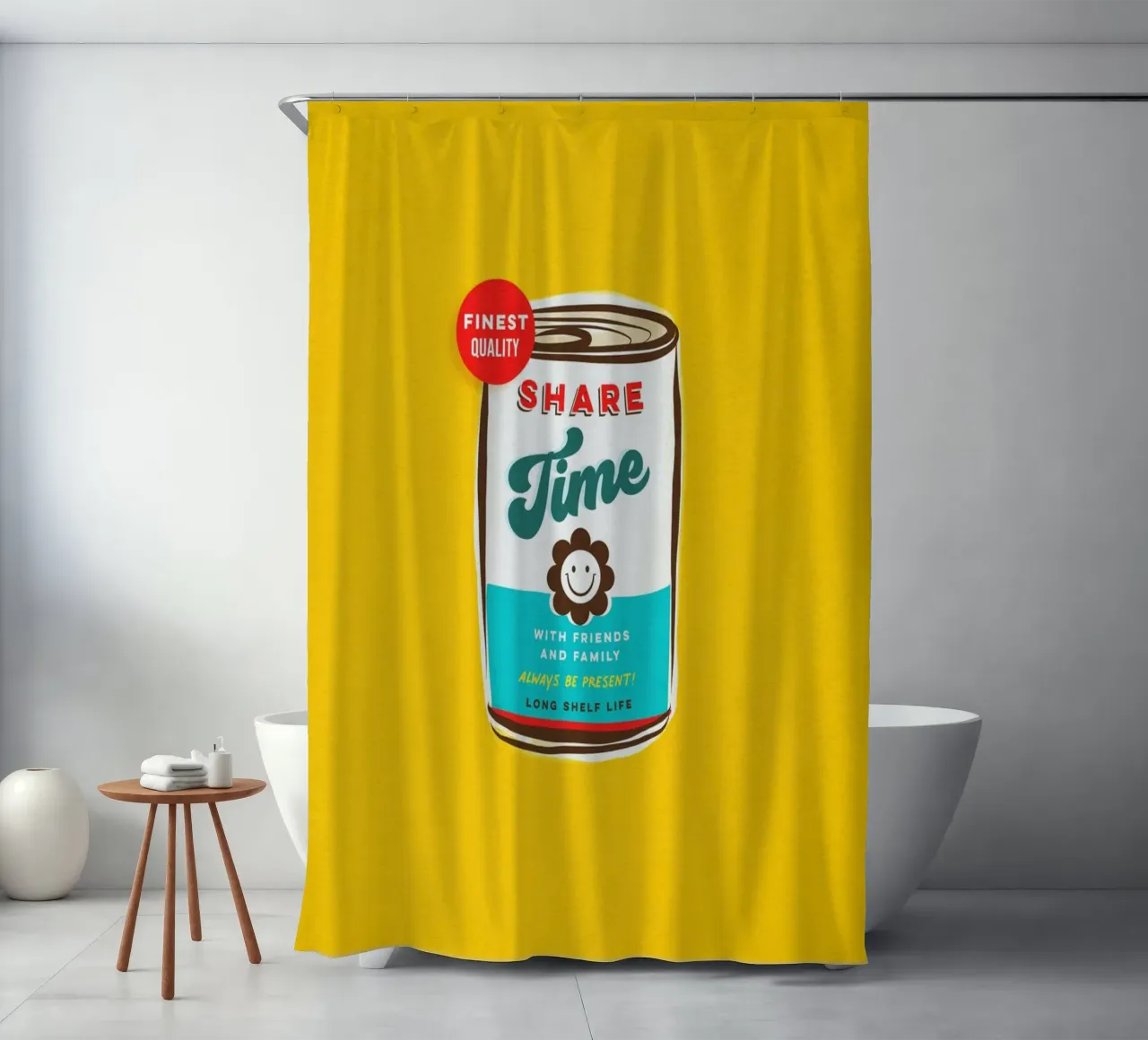 Share Time - Immer präsent sein Typografische 'Dosenkunst' Duschvorhang von Dominique Vari Words