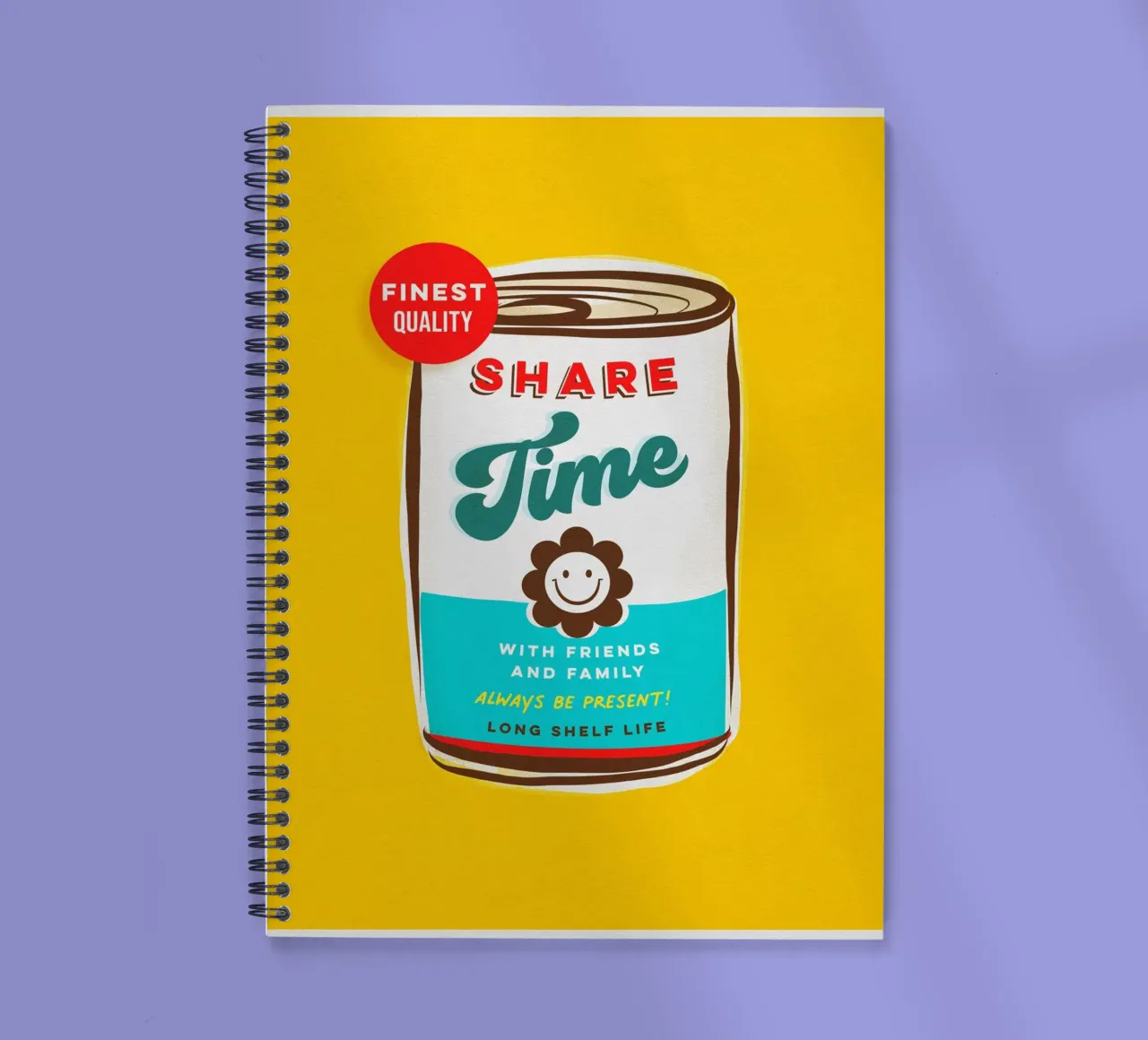 Share Time • Always Be Present Typographic 'can art' spiral notebook by Dominique Vari Words