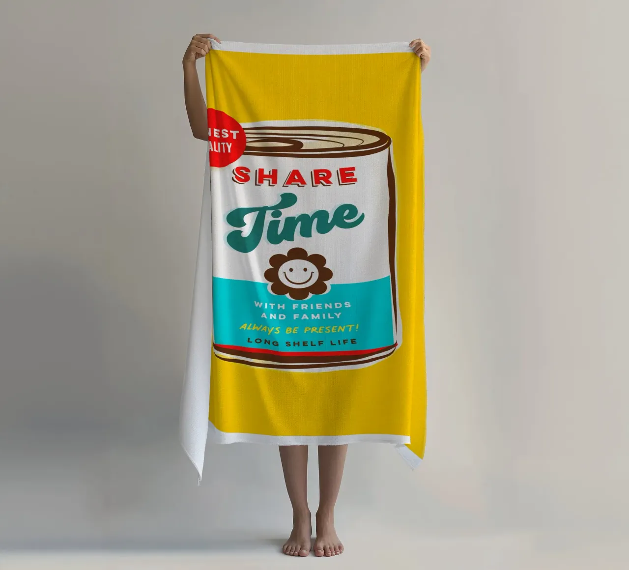 Share Time • Always Be Present Typographic 'can art' beach towel by Dominique Vari Words