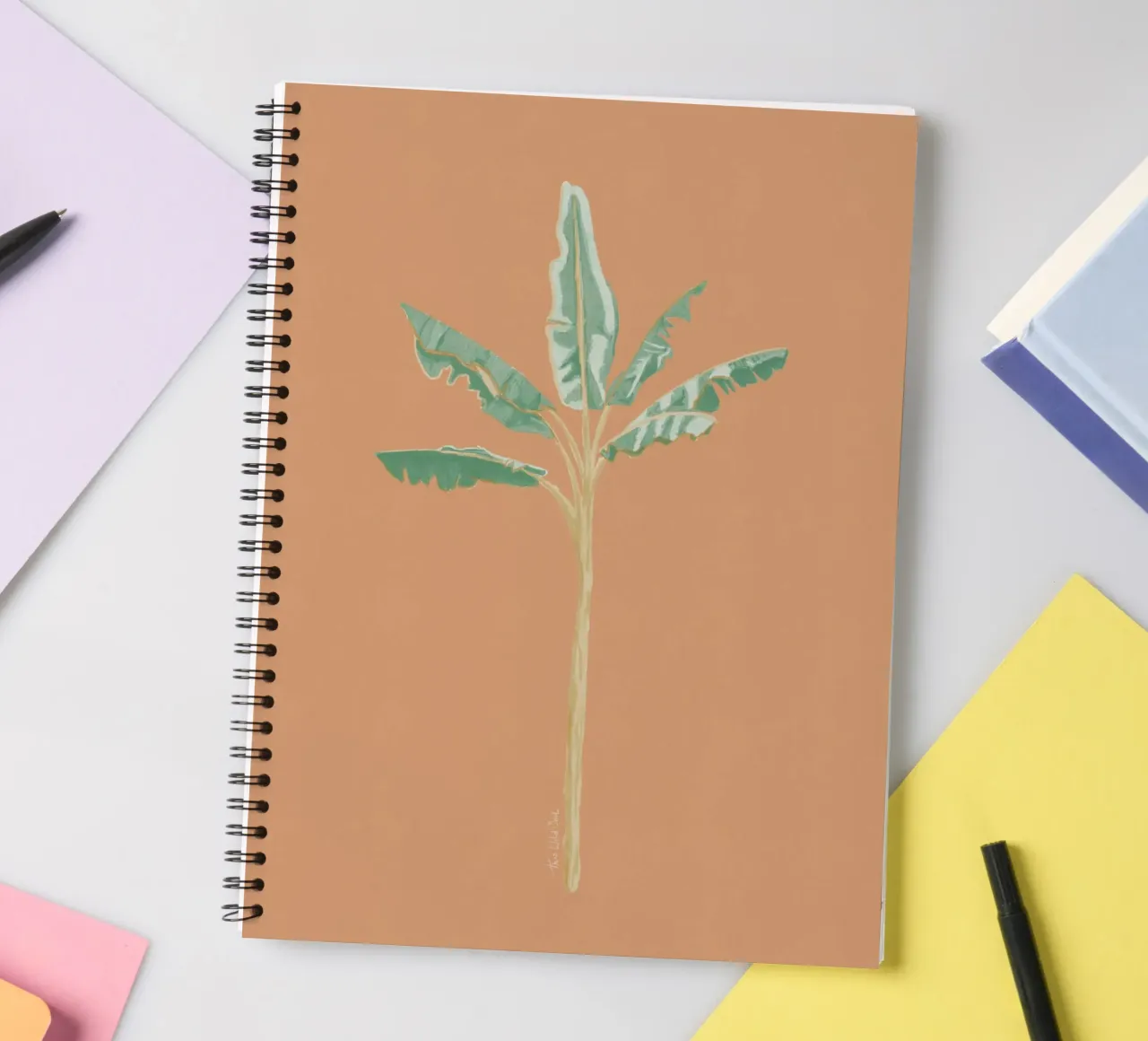 Banana Tree Illustration with Peach Background spiral notebook by This Wild Soul - Illustration
