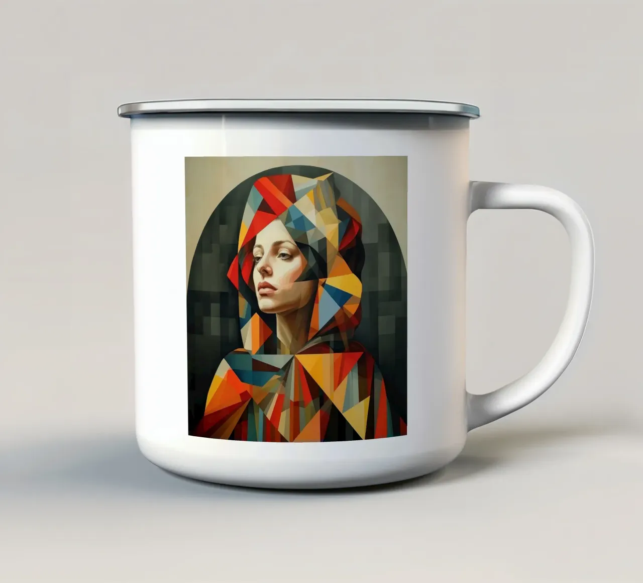 Donna belga geometrica tazza in smalto da Artful Muse