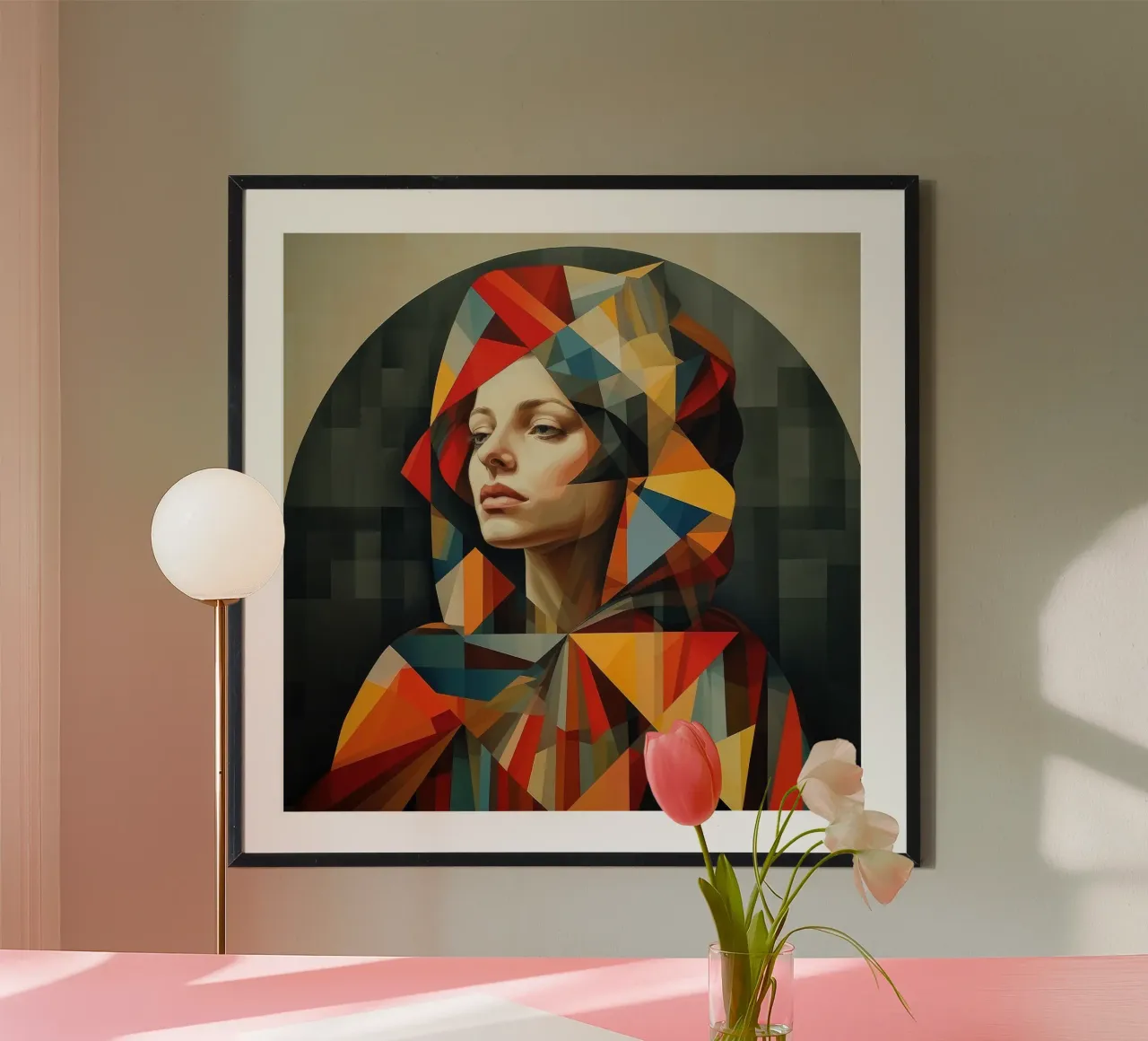 Donna belga geometrica poster con telaio in alluminio da Artful Muse