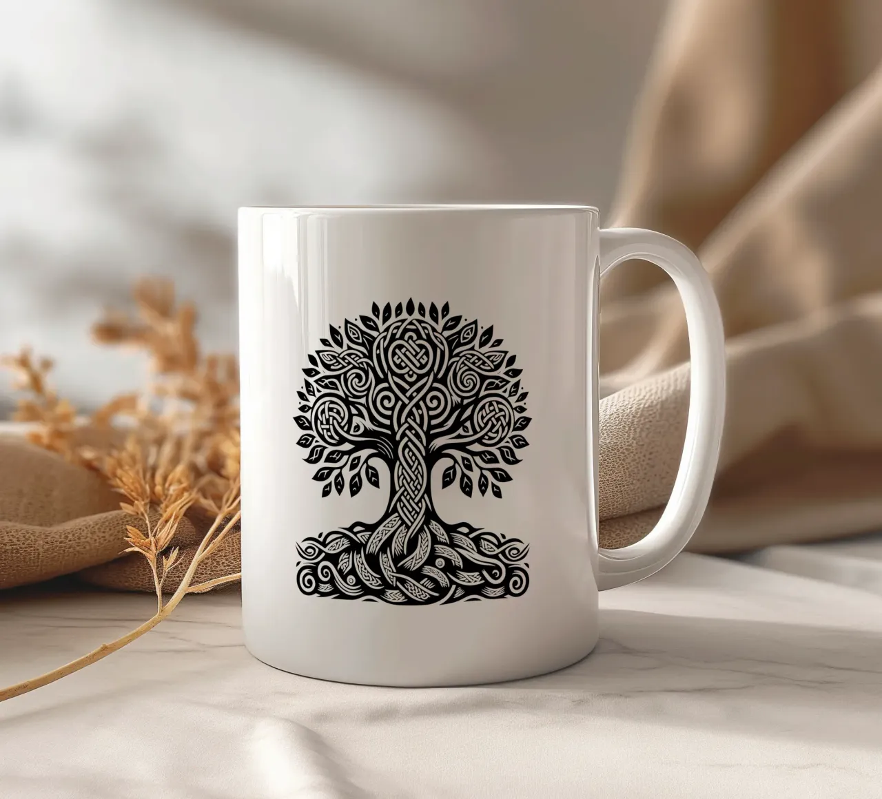 Albero della vita in bianco e nero tazza in ceramica da Spiritual Touch