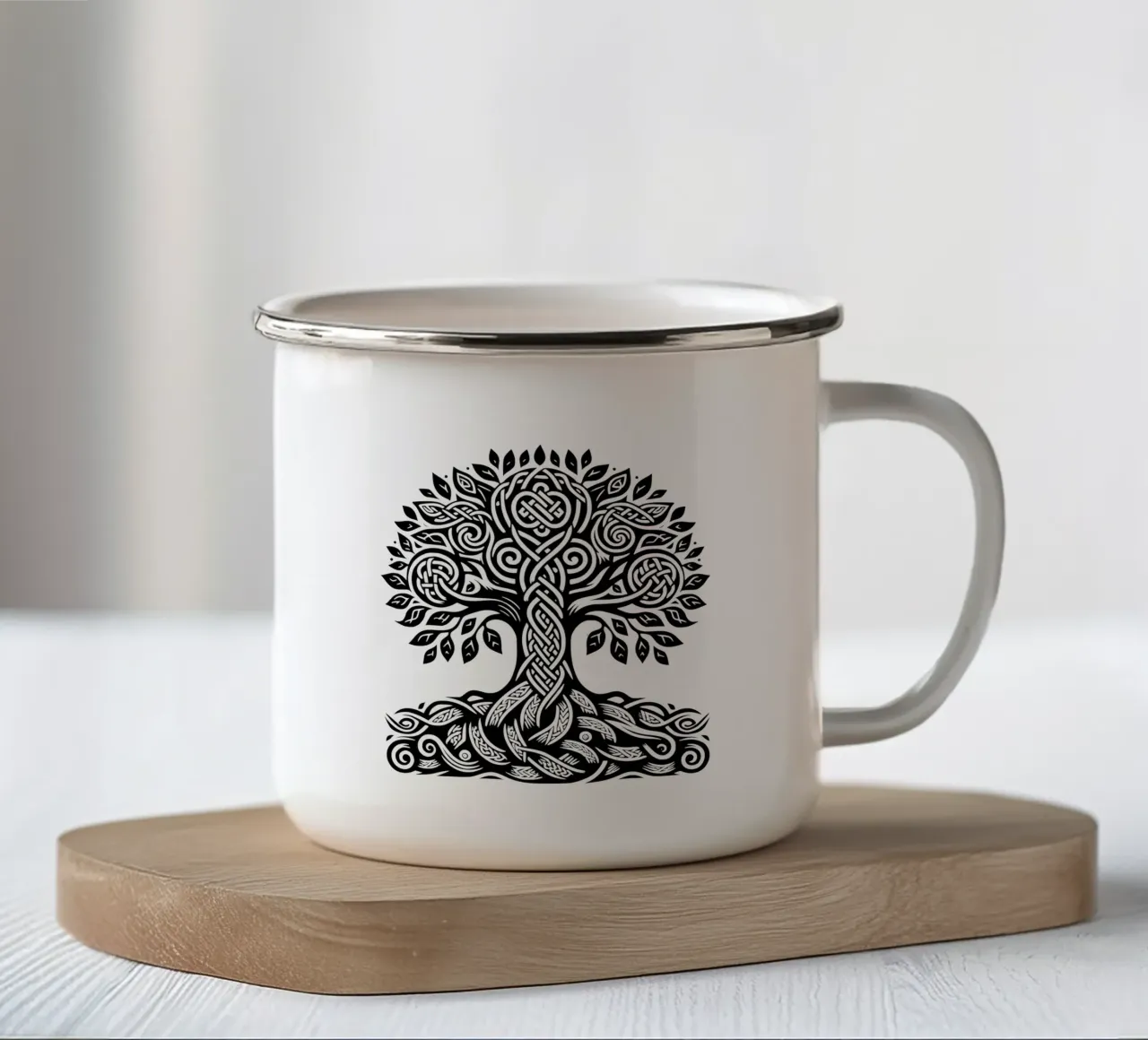 Albero della vita in bianco e nero tazza in smalto da Spiritual Touch