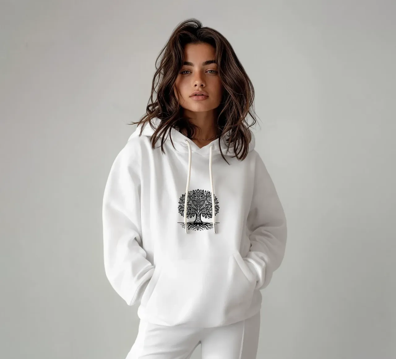 Albero della vita in bianco e nero felpa con cappuccio da Spiritual Touch