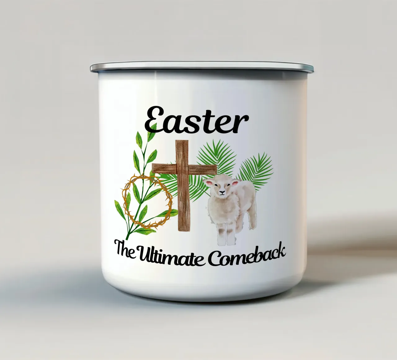 Pasqua: La rimonta definitiva Lui è risorto, noi risorgiamo nella sua gloria tazza in smalto da Lionandlamb