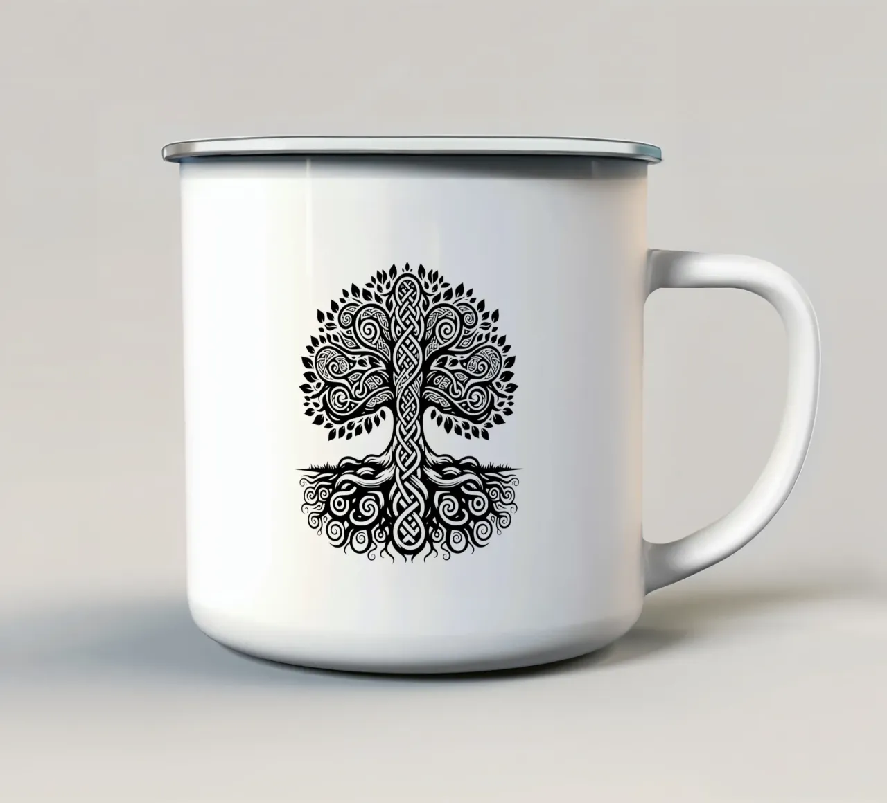 Albero della vita in bianco e nero tazza in smalto da Spiritual Touch