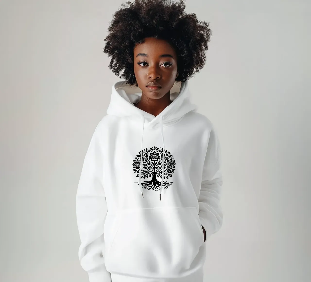 Albero della vita in bianco e nero felpa con cappuccio da Spiritual Touch