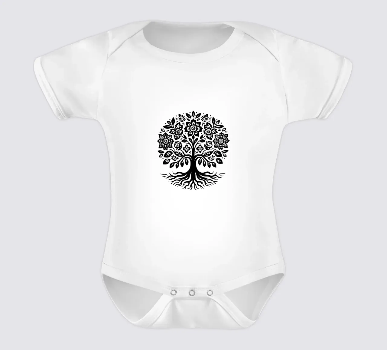 Albero della vita in bianco e nero body neonato maniche corte da Spiritual Touch