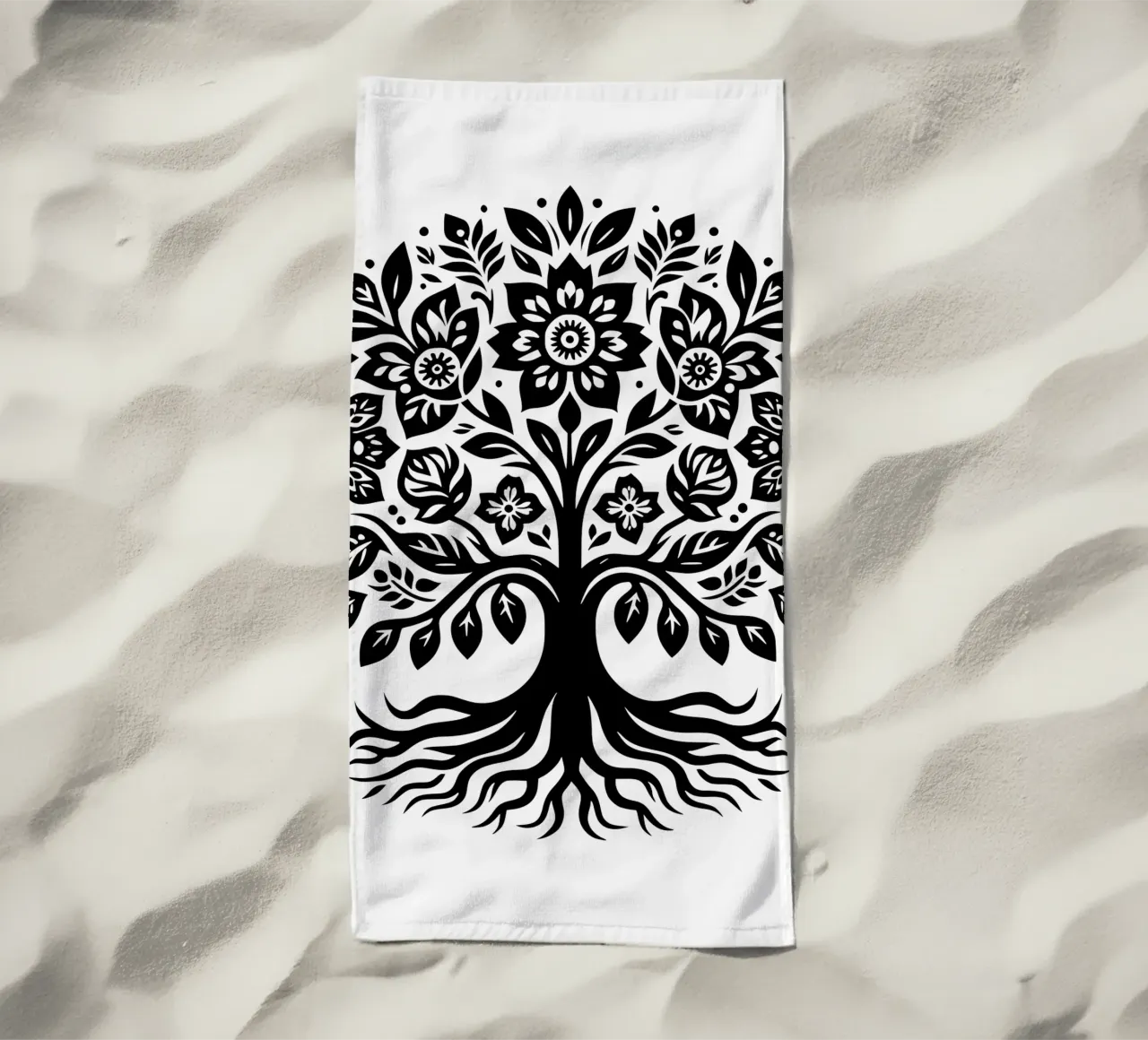 Albero della vita in bianco e nero telo mare da Spiritual Touch