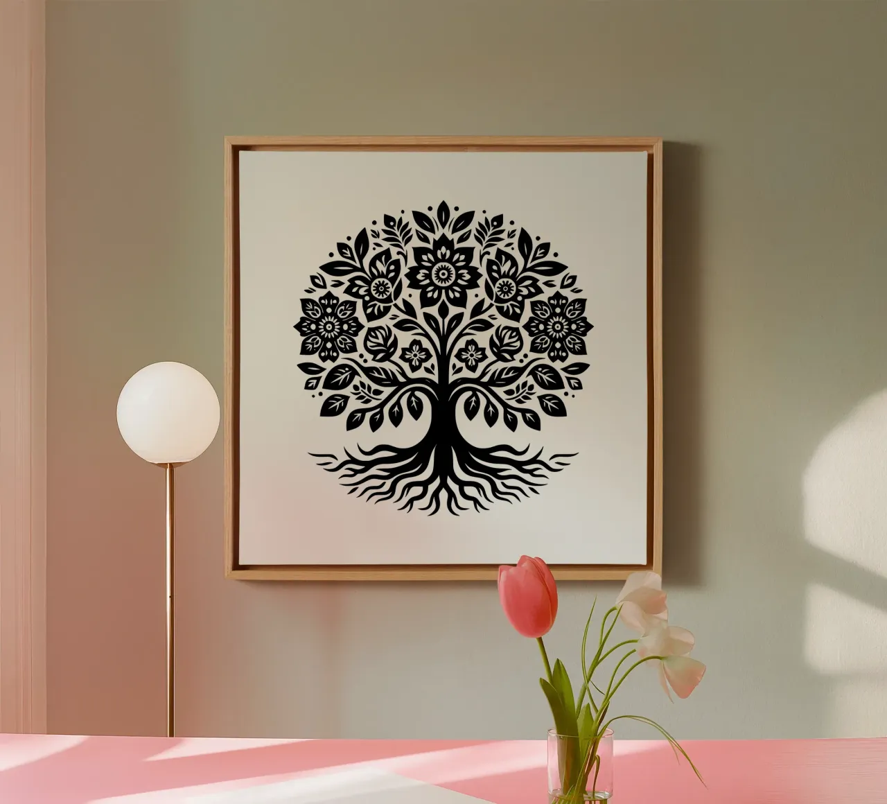 Albero della vita in bianco e nero tela con Cornice a cassetta da Spiritual Touch