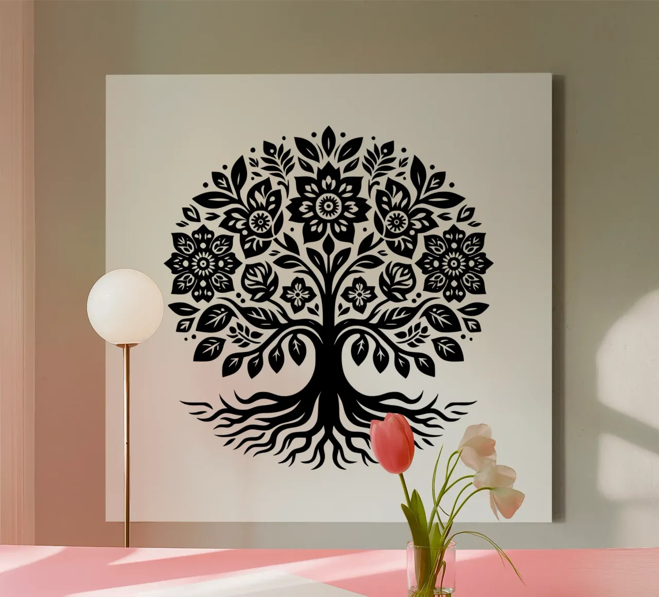 Albero della vita in bianco e nero tela con Cornice a cassetta da Spiritual Touch