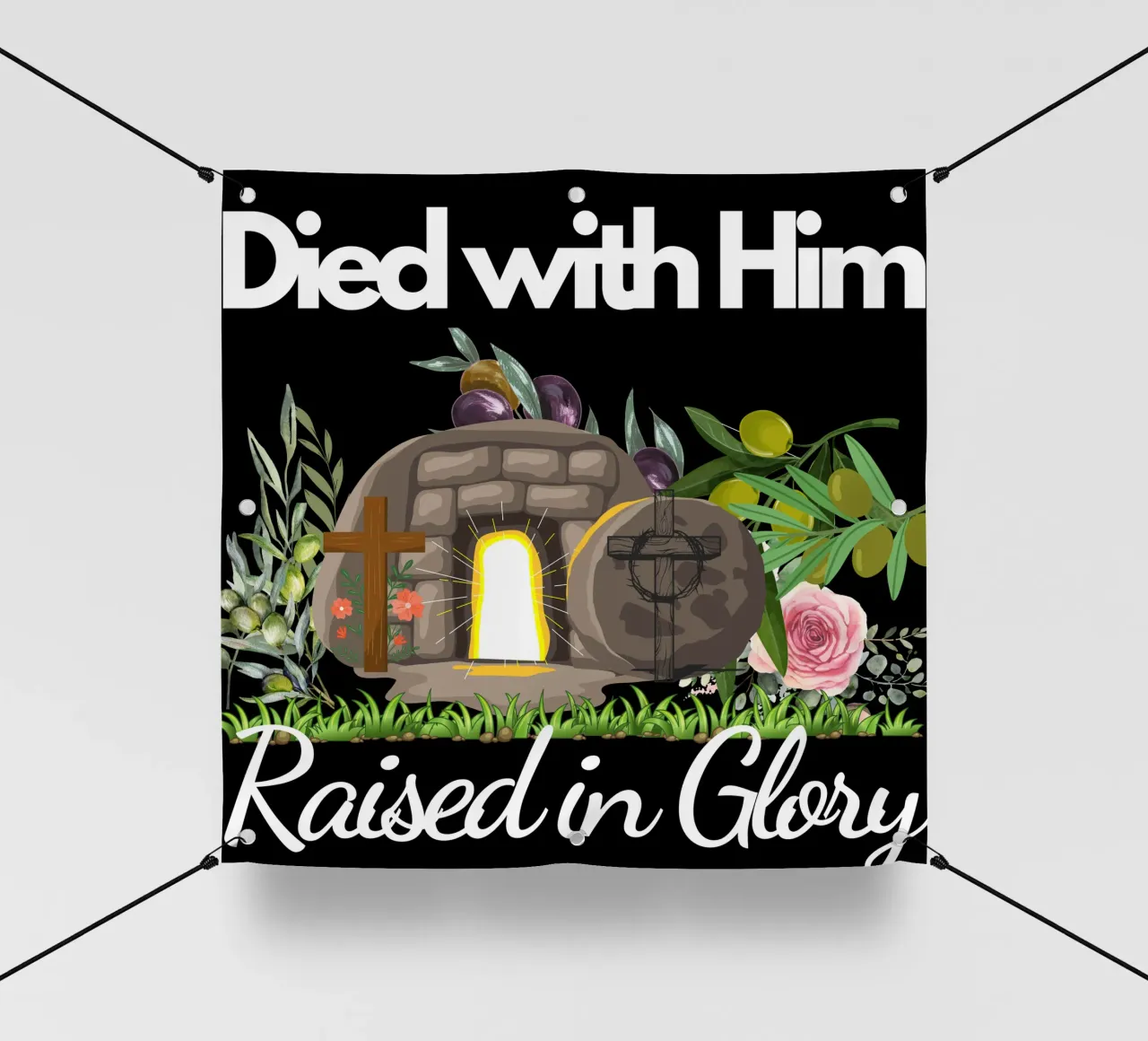 Morti con Lui, risorti nella gloria, vivi con una nuova vita in Cristo telo in pvc da Lionandlamb