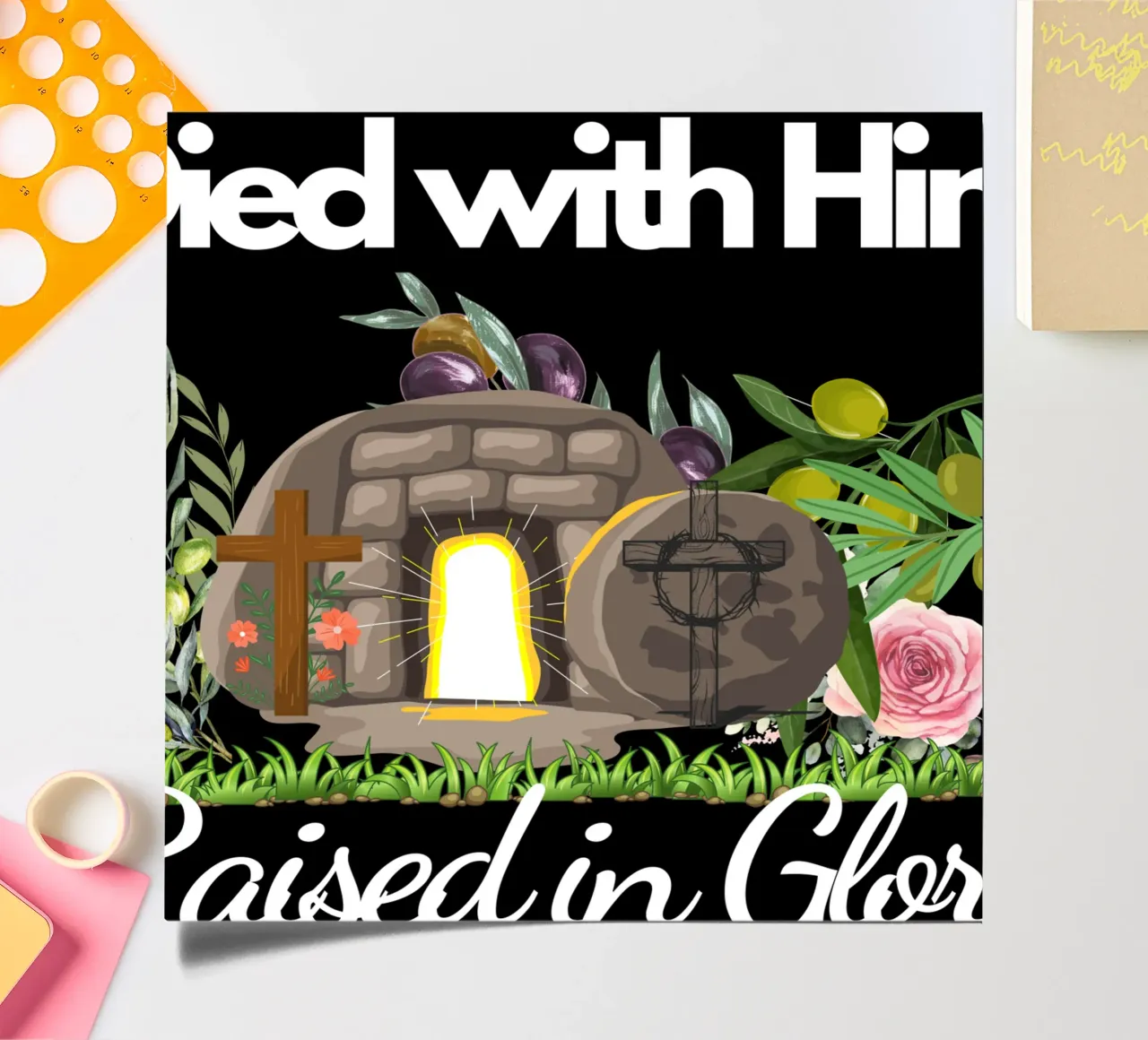 Mit ihm gestorben, auferstanden in der Herrlichkeit, lebendig mit neuem Leben in Christus Stickerbogen von Lionandlamb