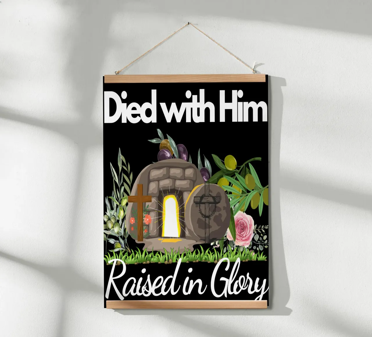 Morti con Lui, risorti nella gloria, vivi con una nuova vita in Cristo poster con telaio in plastica da Lionandlamb