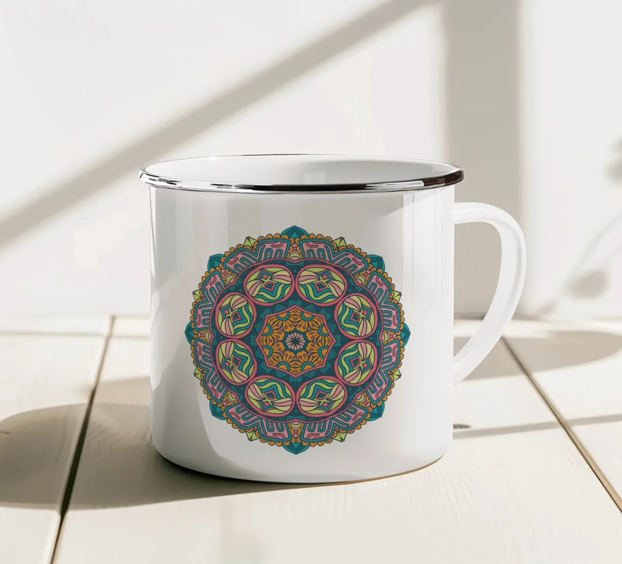 Mandala colorato e intricato tazza in smalto da Spiritual Touch