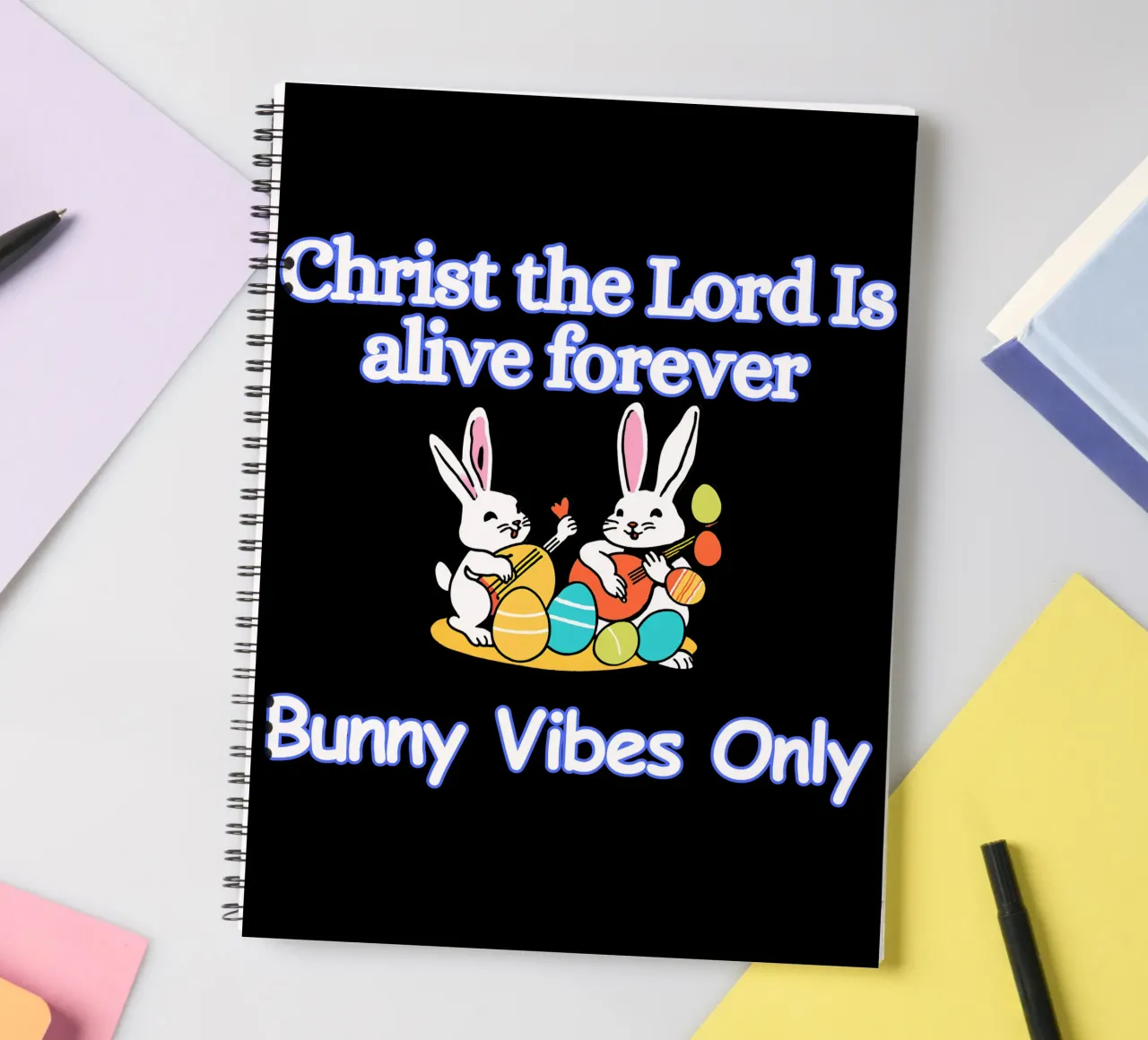 Christ the Lord is Alive Bunny Vibes Only Forever spiral notebook by Lionandlamb