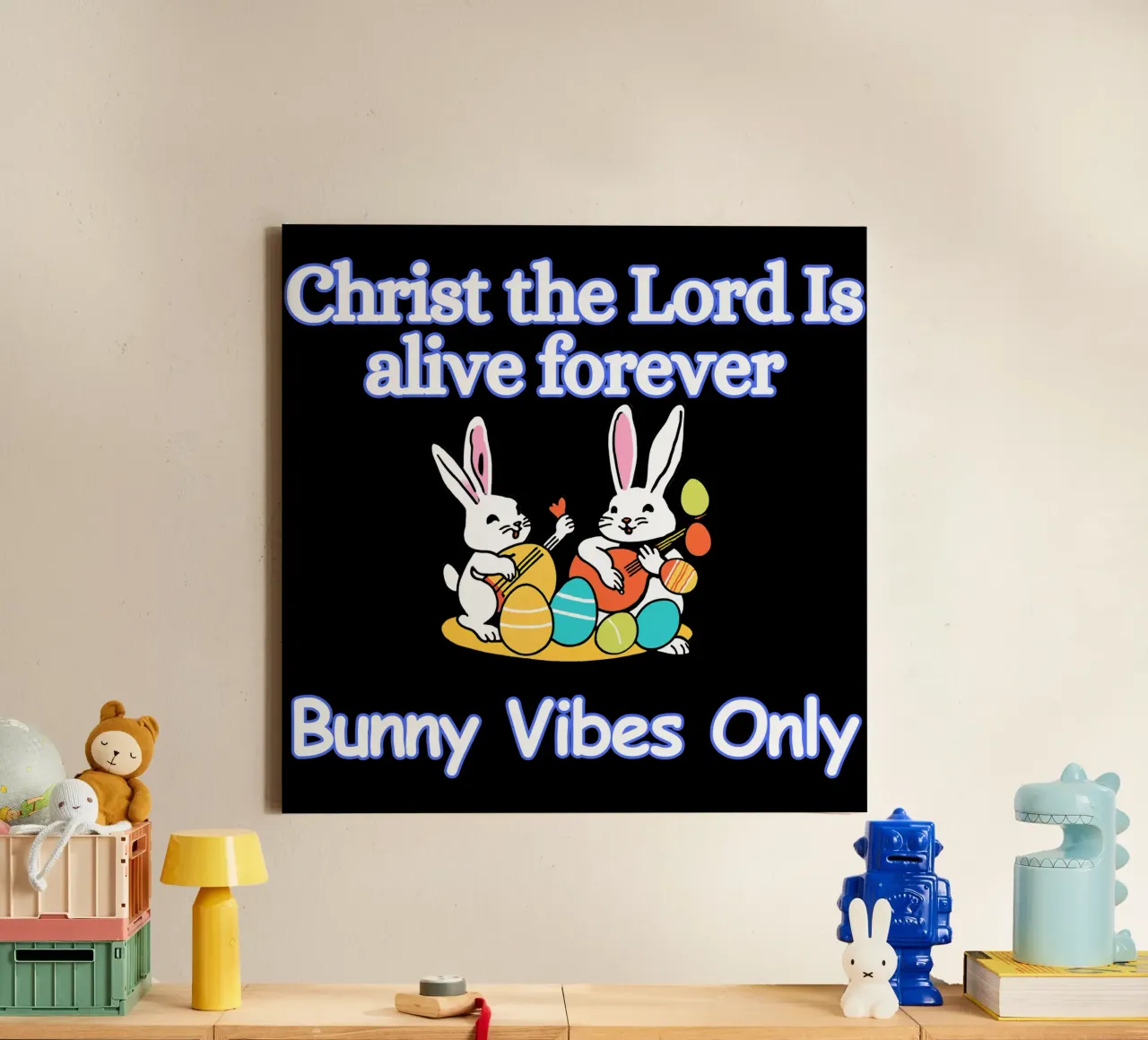 Christ the Lord is Alive Bunny Vibes Only Forever lienzo con Marco flotante de Lionandlamb